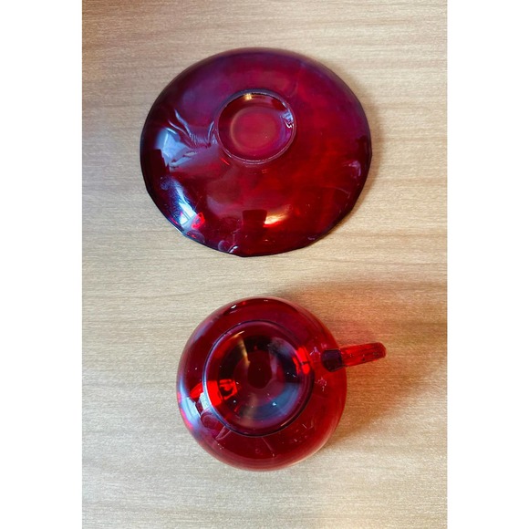 Vintage Ruby Red glass tea cup and saucer set by New Martensville glass - Picture 3 of 10
